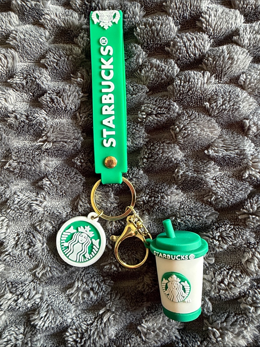 Starbucks Green and White Silicone Logo Keychain with Cup Charm